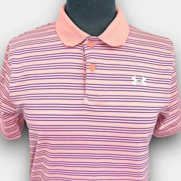 UNDER ARMOUR Performance Polo Stripe youth large peach/blue/white - Picture 5 of 10